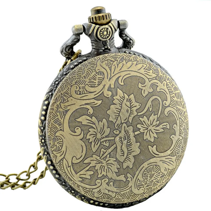 

IBEINA Moon and Star Theme Full Hunter Quartz Engraved Fob Retro Pendant Pocket Watch Chain Gift