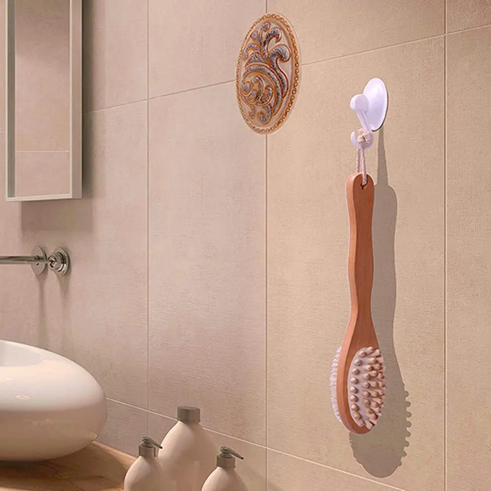 Полезная длинная деревянная ручка скруббер с белой губкой щетка для тела ванны