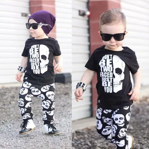 2019 Brand 2pcs Kids Baby Boys Skull Clothes T-shirt Tops Long Pants Trousers Outfits Set Summer Cool Cotton Clothing |