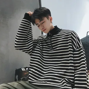 Мужской свитер в полоску, Свободный Повседневный свитер в стиле Харадзюку, в черно-белую полоску, для молодежи, на весну 2019