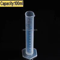 graduated plastic cylinder with blue scale pp lab measuring tool transparent firm bottom for chemical experiment 100ml 6pcspack
