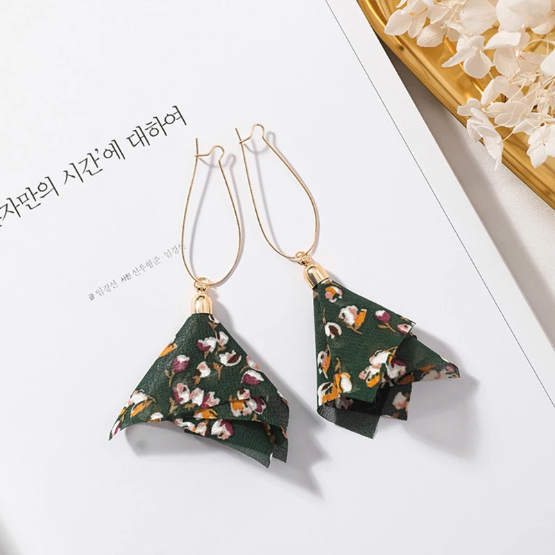 Женские шифоновые серьги кольца с кисточкой Anise многоцветные цветочные богемные