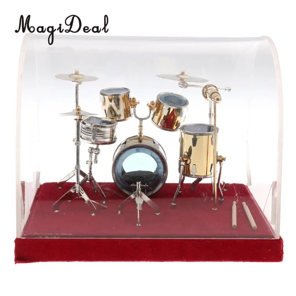 

14*10*10cm Miniature Copper Drum Set Musical Instrument Model for Dollhouse Home Room Desk Table Display Ornaments Children Toy