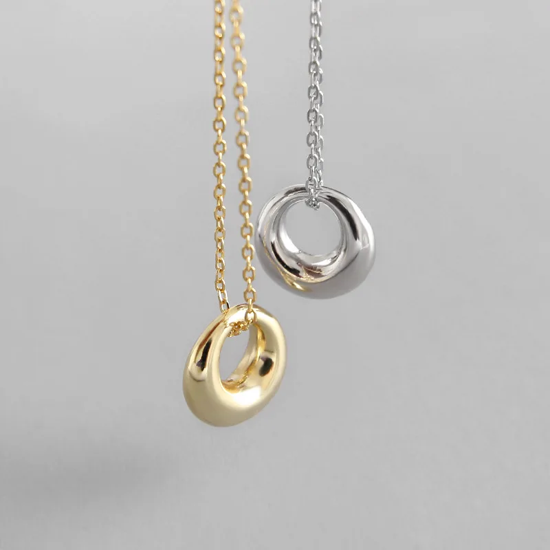 Korean fashion 925 sterling silver necklace for women simple Circle pendant High-grade Elegant Girl Jewelry | Украшения и