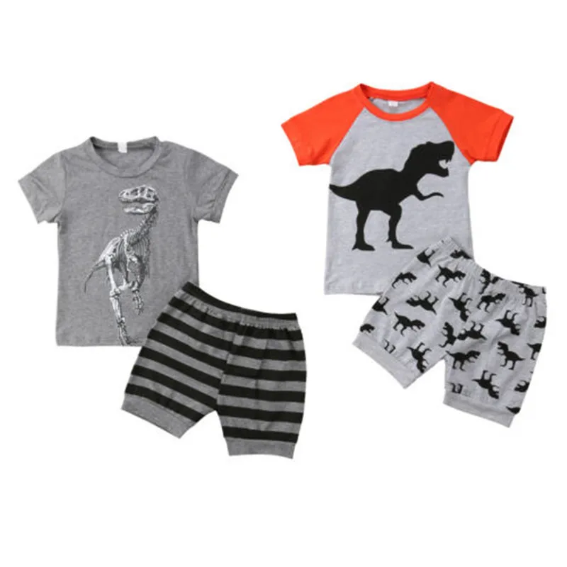 1-6T 2019 New Toddler Infant Kids Baby Boys Clothes Set Gray Dinosaur Printing Tops T-Shirt Short Pants 2pcs Casual Outfit Suits |