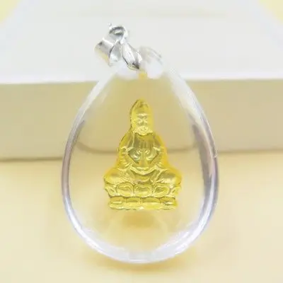 24K желтое золото и кристалл кулон идеальный Kwan yin Bless женский подарок Горячая