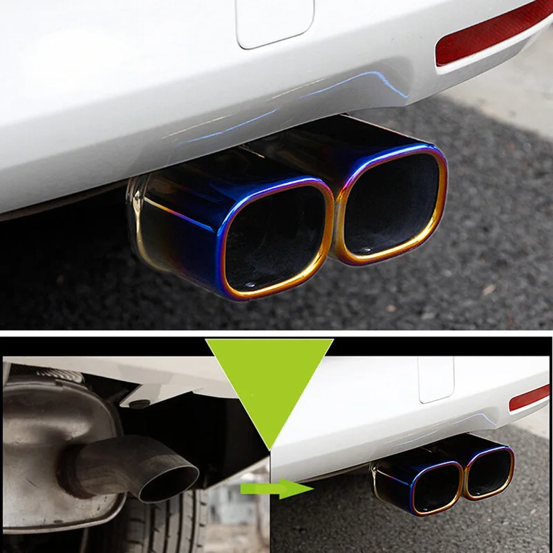 Universal Grilled Blue Stainless Steel 1to2 Dual Pipe Exhaust Muffler Tip Covers Car Styling Modification Cola De Escape | Автомобили и