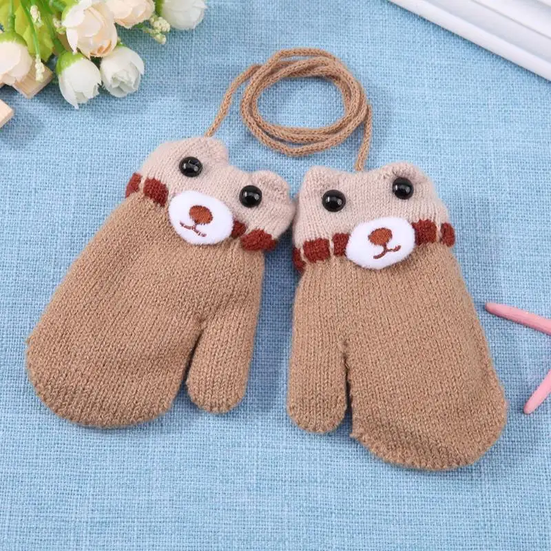 New Winter Warm Cute Cartoon Bear Pattern Fleece Knitting Kids Baby Gloves Mittens Care Accessories Handschoenen Kinderen | Детская