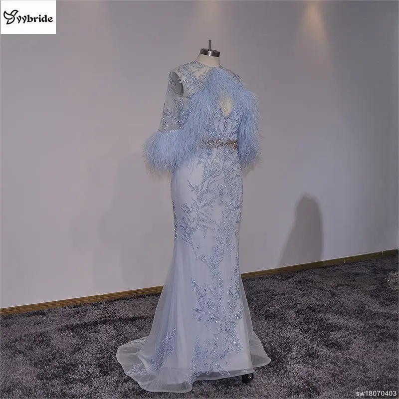 YYbride новый дизайн светло голубые Перья Бисероплетение Кристаллы Выпускные