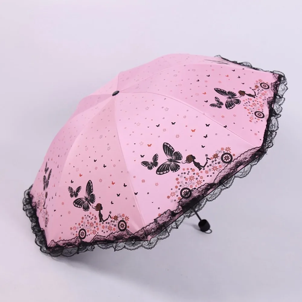 Car Beauty Butterfly Fly Defence Ultraviolet Rays Too Parasol Fold Black Rubber Umbrella JJ-YS60 | Дом и сад