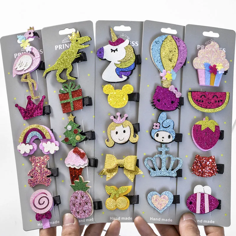 5pcs Baby Girls Hair Accessories Cartoon Unicorn Cute Hairpins Kids Crown Hairgrips Kawaii Headwear Infants Children Barrettes | Детская