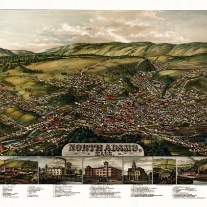 Винтажная карта Северного Адамса Массачусетс 1881 Berkshire County постер печать