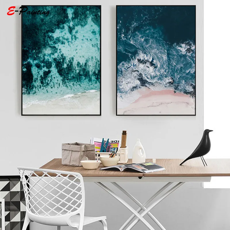 Modern Sea Wave Landscape Pink Seaside Beach Photography Print Post Wall Art Canvas Painting Living Room Home Decor |