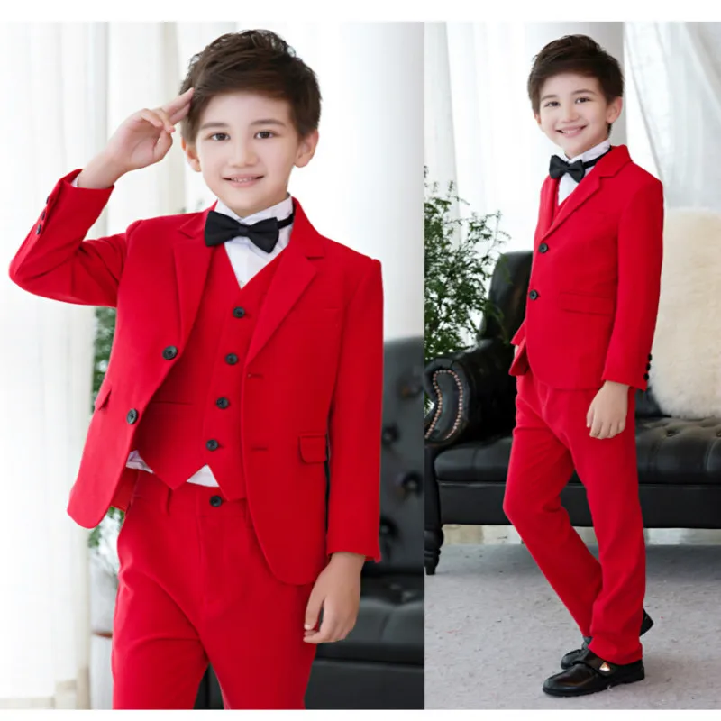 Children's small suit white long-sleeved boy formal wedding flower girl dress host piano costume | Детская одежда и обувь