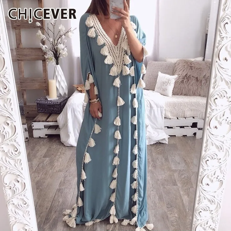 Женское пляжное платье CHICEVER летнее Свободное в богемном стиле с кисточками