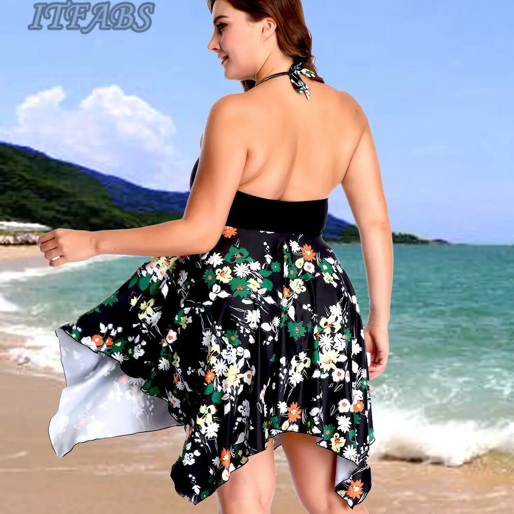2019 Newest Hot Women Deep V Neck Push Up Floral Swimwear Suit 2 Piece High Waist Plus Size 2XL-6XL Swimdress Swimsuit | Спорт и