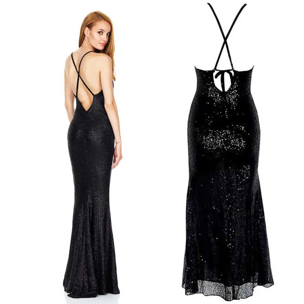 AL'OFA Women Long Deep V Evening Dress Front Split Open Back Formal Sequin Halter Party Dresses Occasions | Свадьбы и торжества