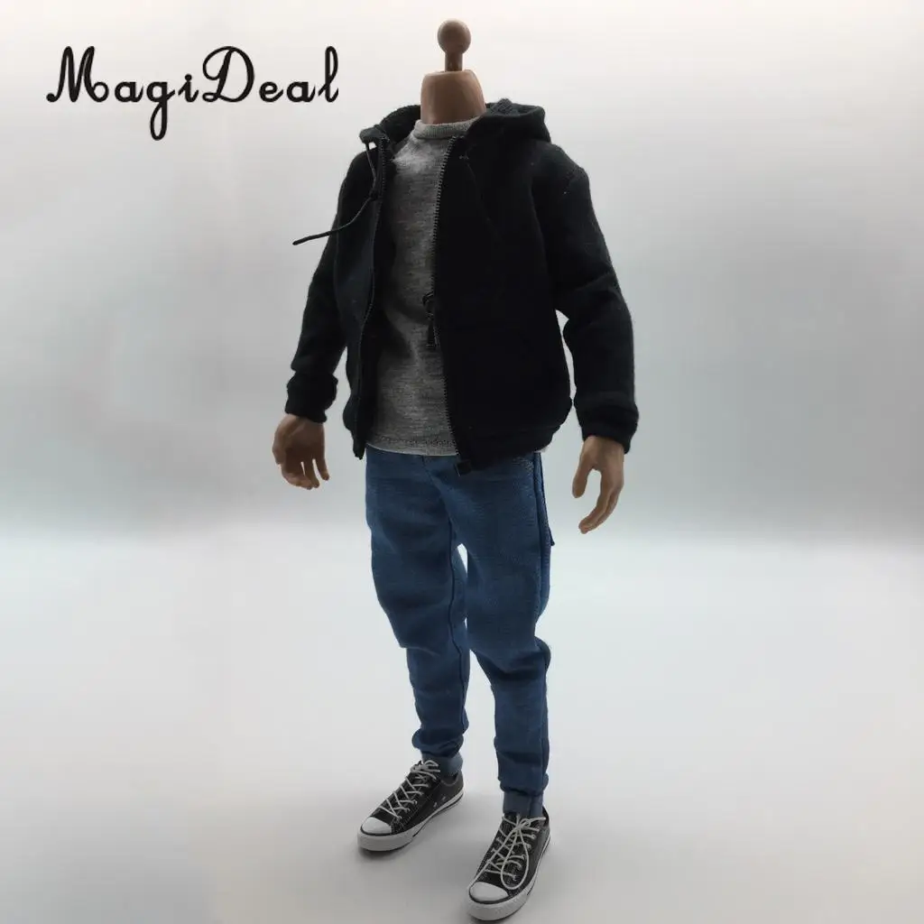 Лидер продаж мужская одежда в масштабе 1/6 MagiDeal черная толстовка футболка джинсы