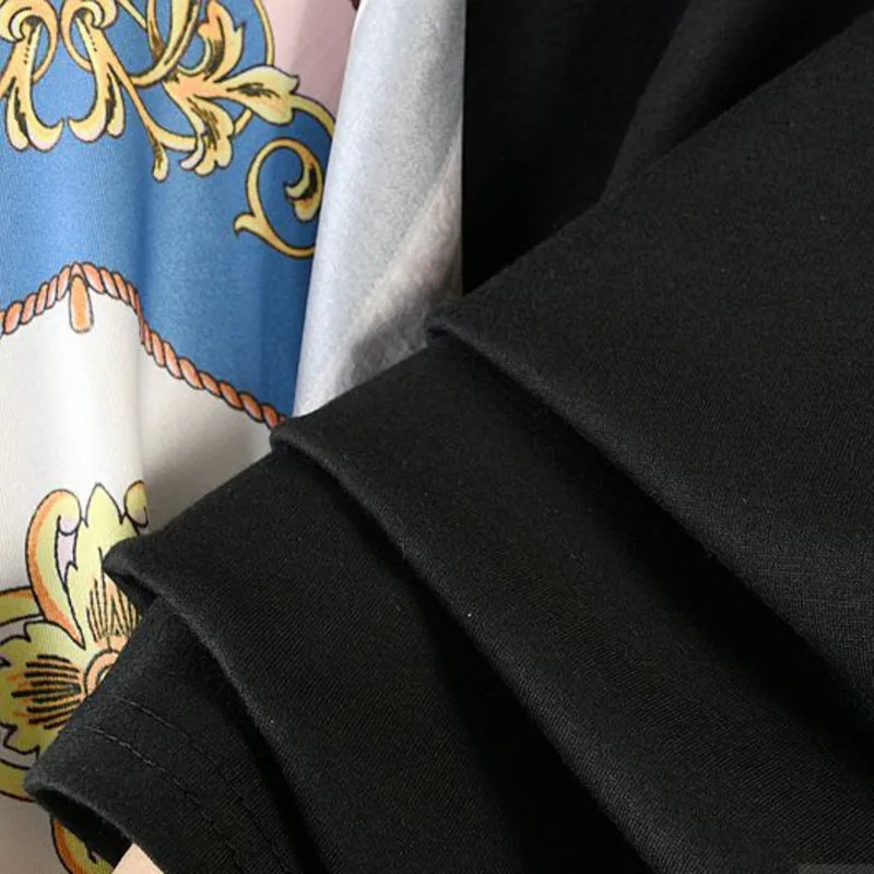 2019 Лето Новая мода круглый воротник короткий рукав принт Асимметричный пуловер