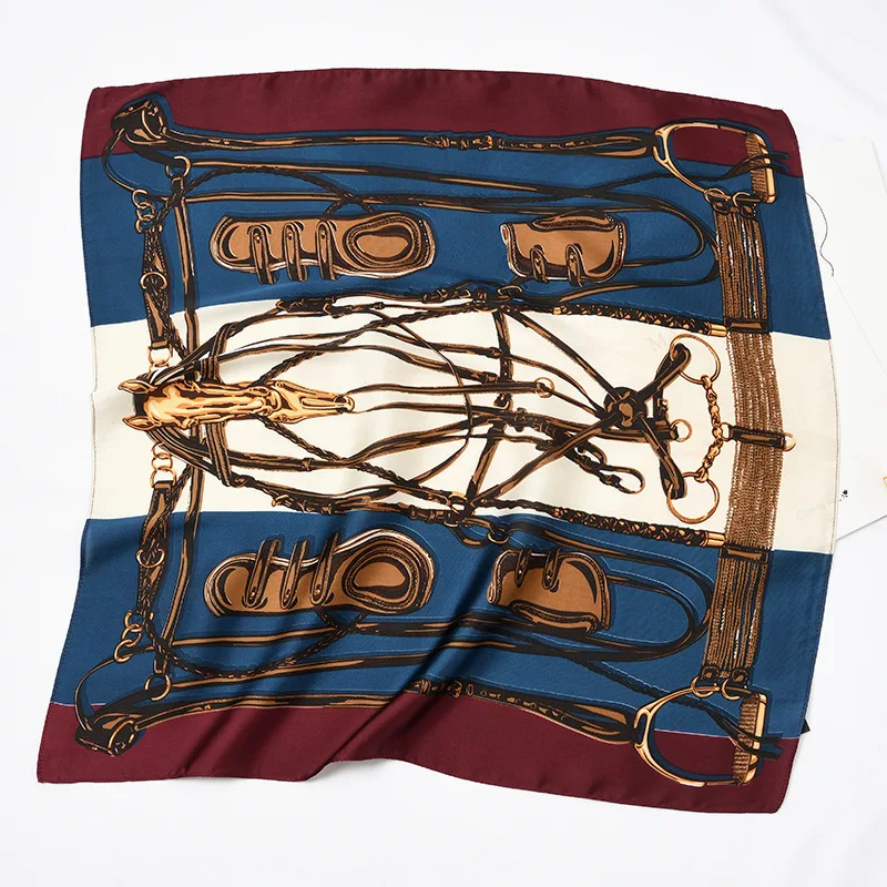 

Women Silk Scarf Fashion 60*60cm Plaid Kerchief Horseshoe Print Bandana Foulard Square Headband Neck Wraps