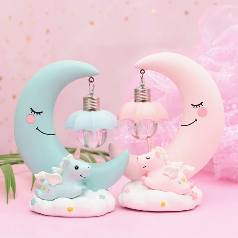 

INS Style Cute Pink Unicorn Blue Moon Night Light Creative Home Room Decoration Resin Crafts Birthday Gift For