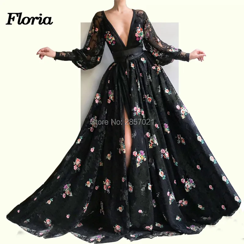 Черное сексуальное вечернее платье с разрезом Vestido de festa Новое поступление Aibye для