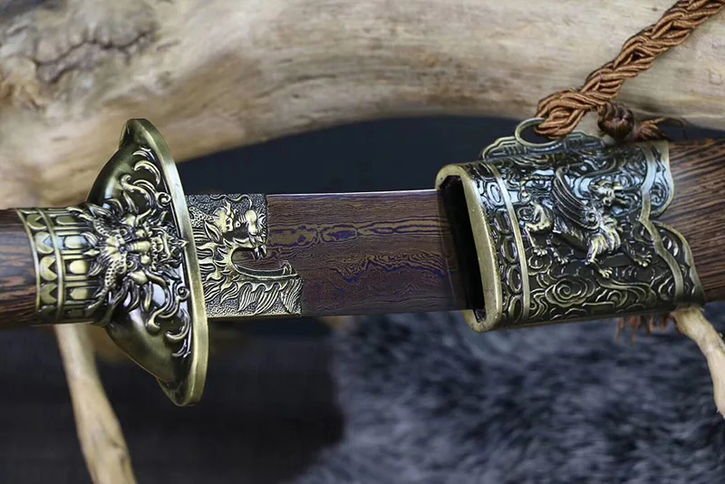 Qing Dynasty прямой клинок КИТАЙСКИЙ ручной работы Дамасская сложенная сталь + ГЛИНА