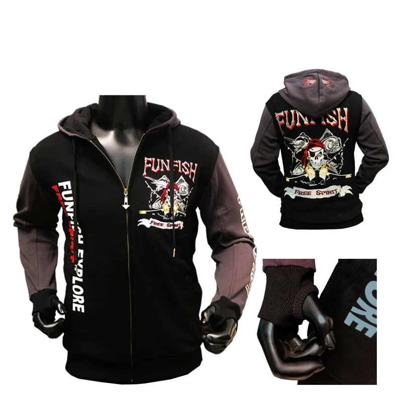 

FUNFISH Winter Fishing Clothes Cold-proof Windbreak Warm Sweatshirt Men Women High-density Embroidered Pirate Fishing jacket