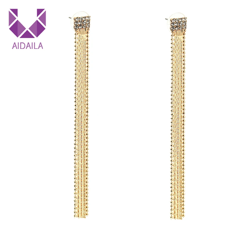 Женские длинные висячие серьги с цепочками и стразами новый модный подарок для