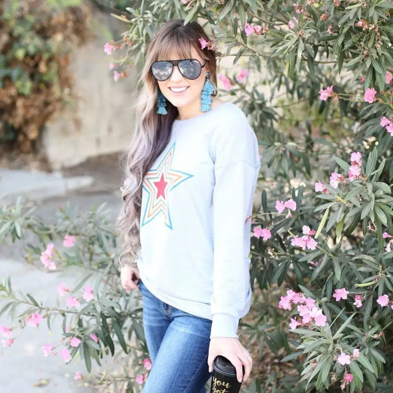 

Stars Loose Casual Hoodies Sweatshirt Women O Neck Long Sleeve Autumn Fashion Streetwear Top Women Sudadera Mujer