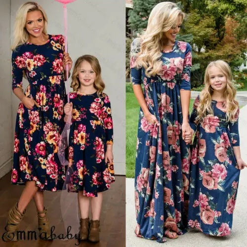 Летнее Длинное Цветочное платье макси в стиле бохо для мамы и дочки одинаковое