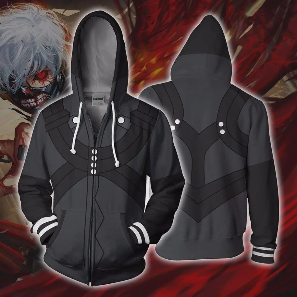 Bianyilong 2018 Новое мужское худи с капюшоном на молнии Кен Kaneki 3d печатных толстовки