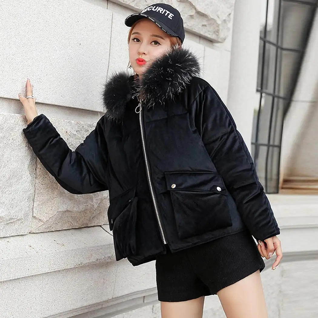 2018 Winter Duck Down Jacket Women Casual Long Sleeve Zipper Big Fur Collar Loose Short Coat | Женская одежда
