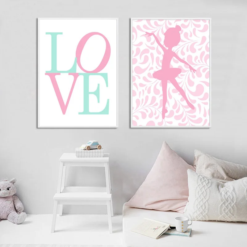 Baby Girl Nursery Ballerina Art Print Cartoon Canvas Painting Nordic Poster Wall Pictures Kids Room Decor Living Decoration | Дом и сад