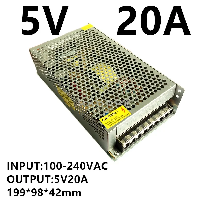 1 шт. 100 Вт 5 В 20A Питание AC к DC мощность suply 5 в 100 Вт Питание 100-240VAC 199*98*42 мм