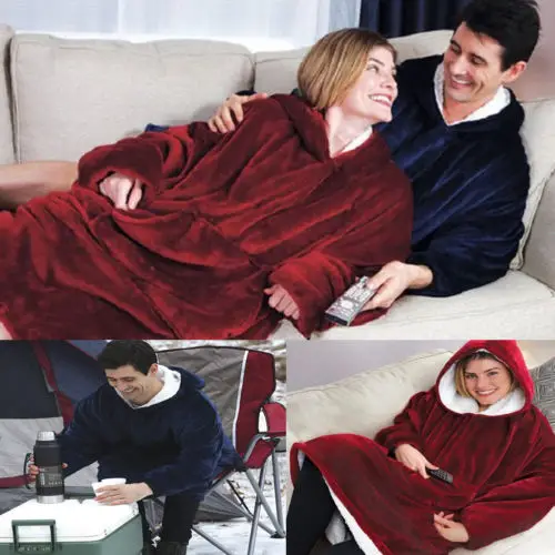 Family Arms Thick Blanket Hooded Winter Hoodies Warm Long Sleeve Fleece Thermal Sleepwear Night robe | Женская одежда
