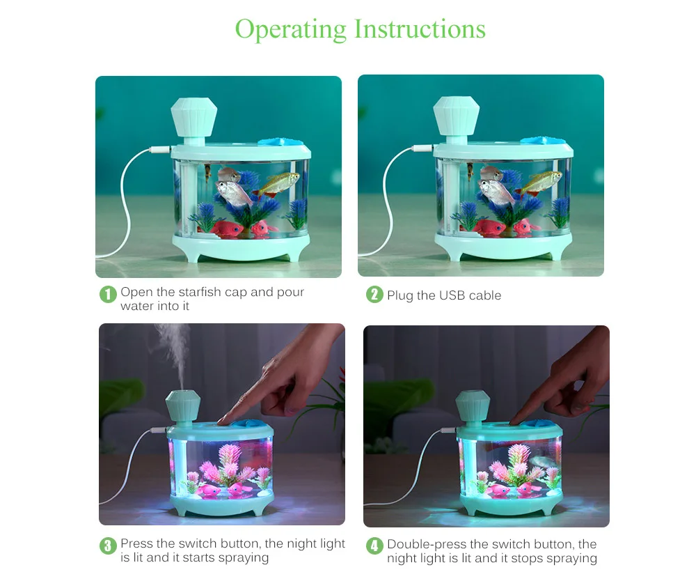 Portable 460ml Fish Tank USB Humidifiers LED Light Air Ultrasonic Humidifier Essential Oil Aroma Diffuser Mist Maker For Home |