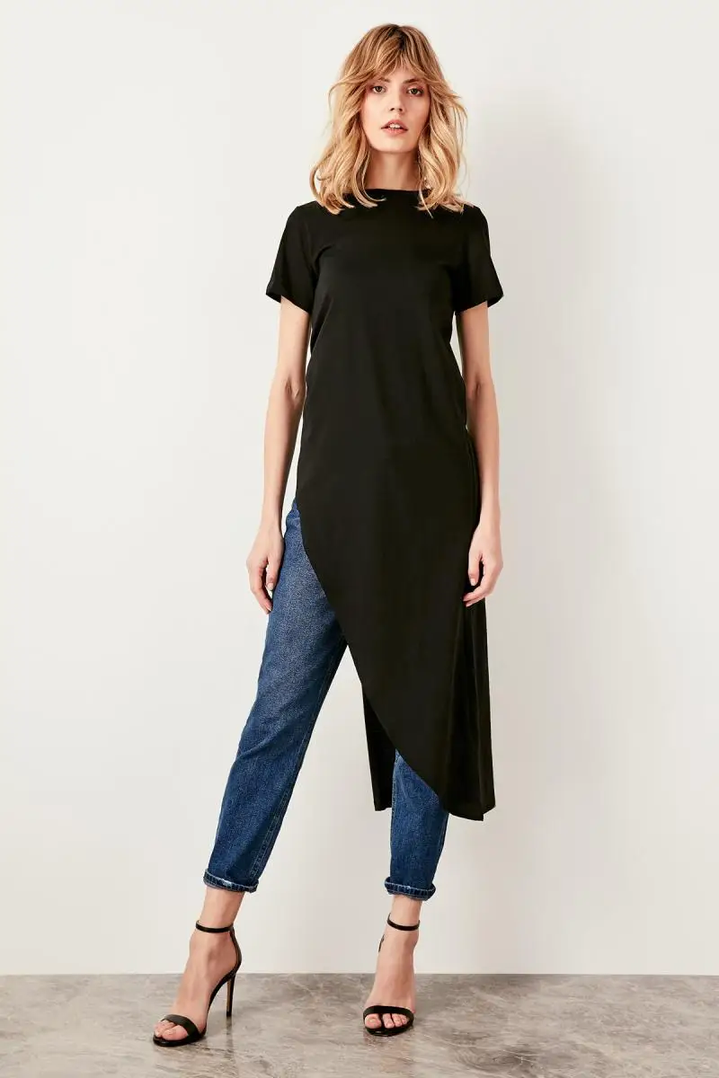 Trendyol черная Асимметричная трикотажная блузка TWOSS19VG0116 | Женская одежда