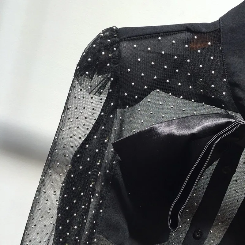 Женская блузка TWOTWINSTYLE осенняя в горошек с бантом и длинным рукавом | одежда