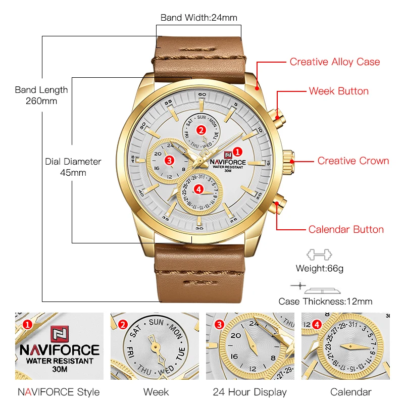 Часы наручные NAVIFORCE Мужские кварцевые креативные спортивные водонепроницаемые