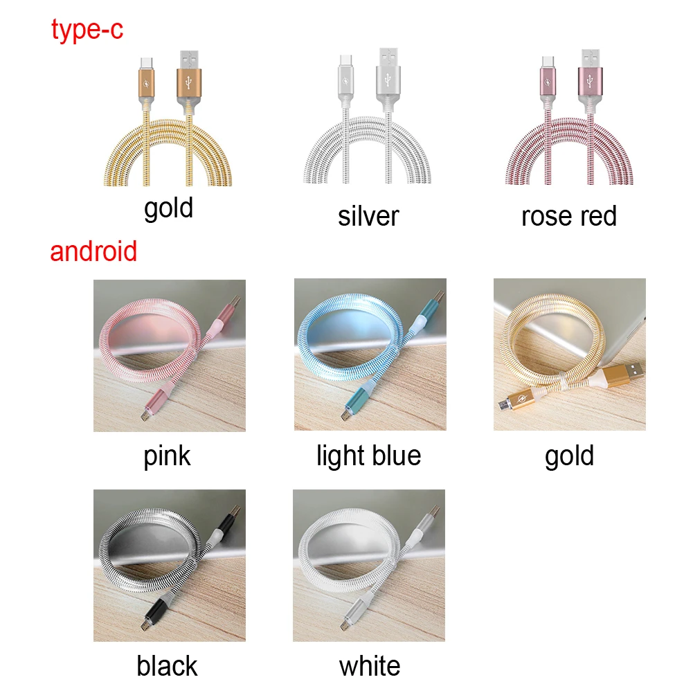 Усиленный 1 м Micro USB кабель Type C металлический зарядный для передачи данных (1