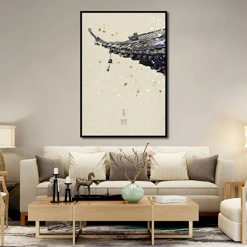 

Twelve Solar Terms Chinese Classical Building Ink Poster Modern Home Decoration Canvas Painting Wall Art Picture for Living Room