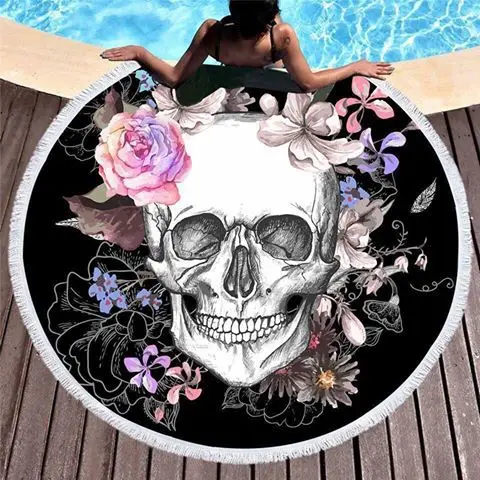 

Home Textile blanket Fashion personality flamingos skull geometric circular printing beach towel microfiber and tassel feel soft