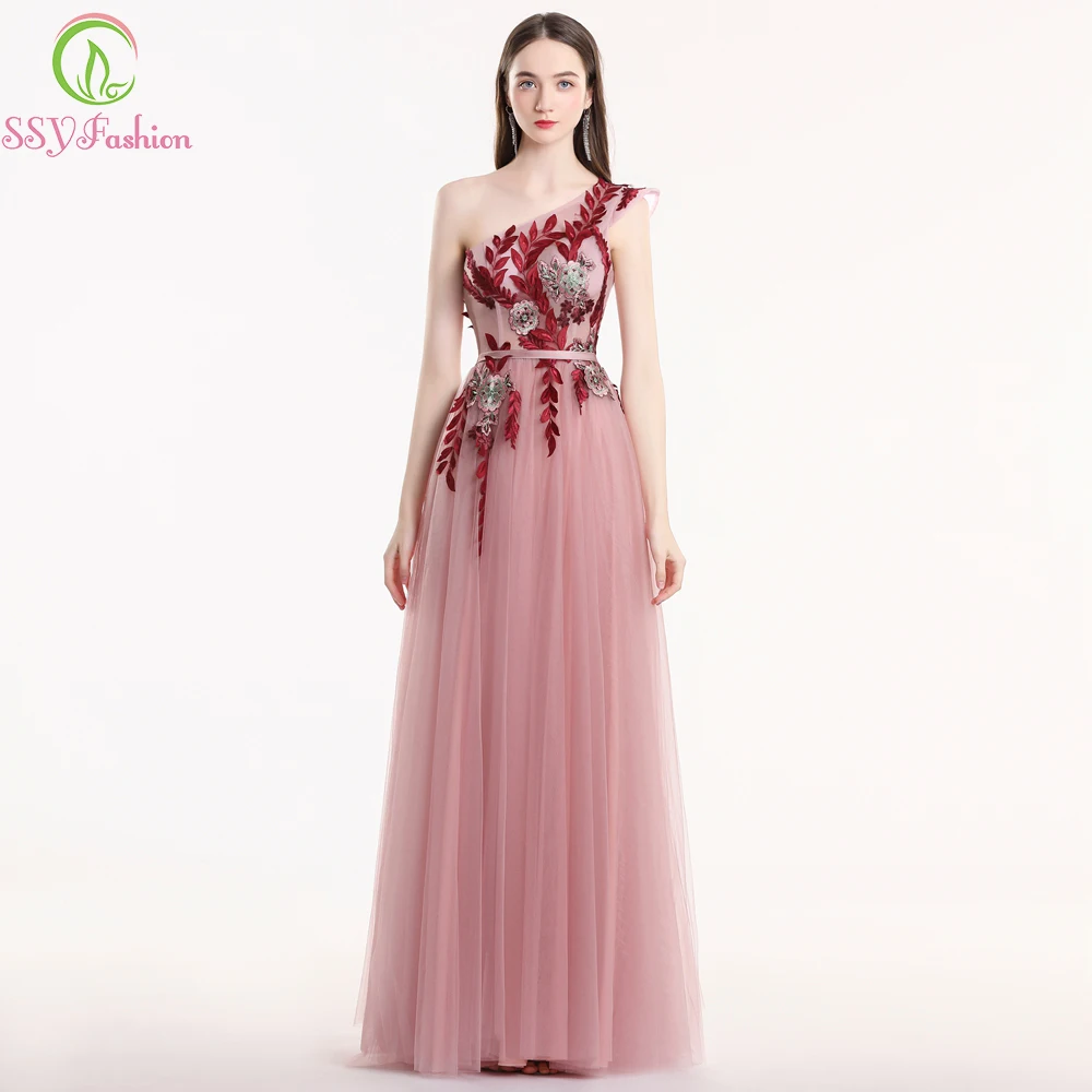 SSYFashion Новое милое розовое вечернее платье Элегантное банкетное кружевное с