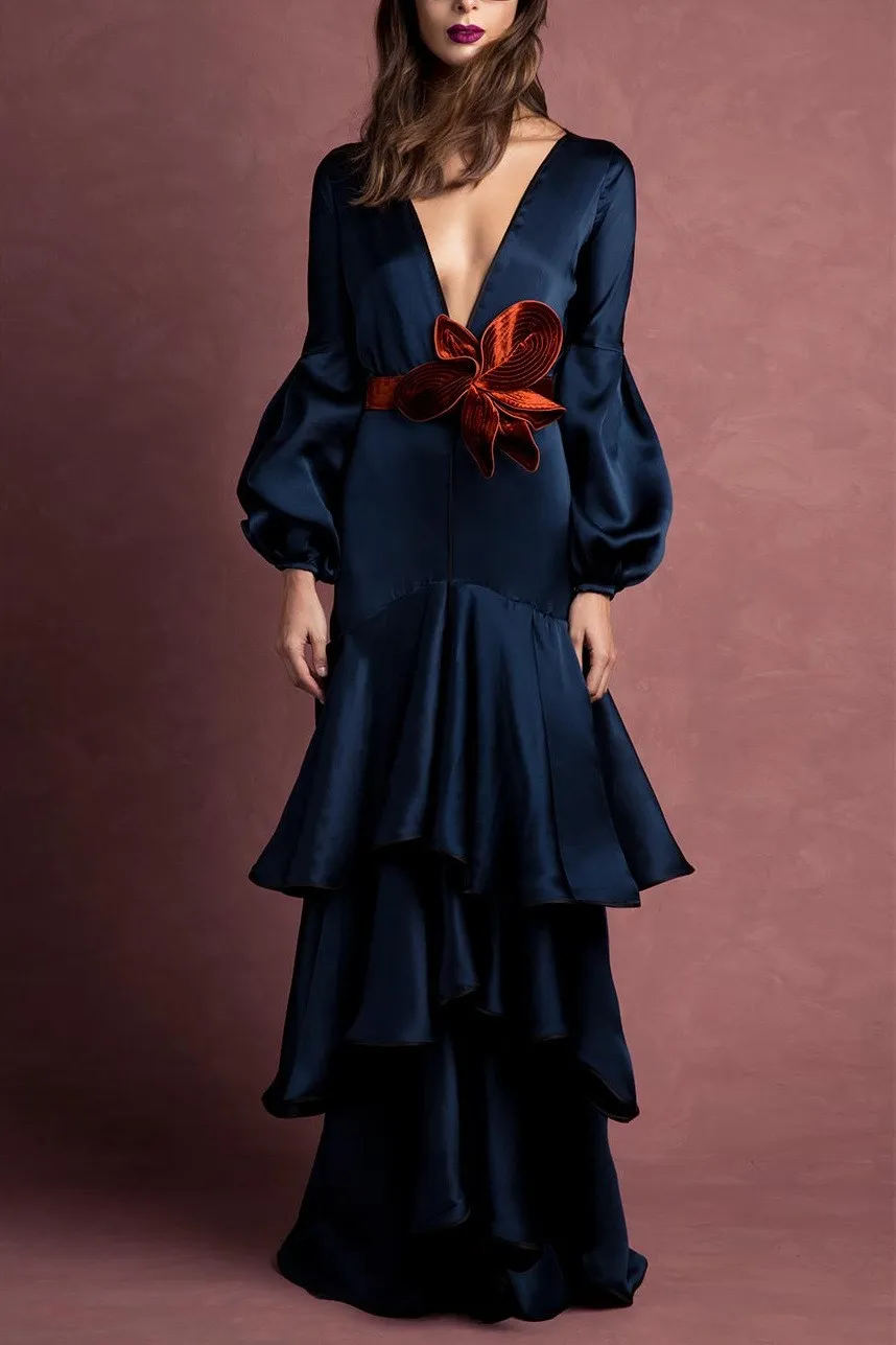 Женское вечернее платье длинное винтажное большого размера с оборками и