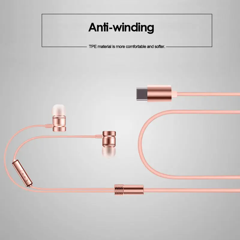 Usb C Проводные металлические наушники в линии управления гарнитура для Xiaomi 6 Note 3 Mix