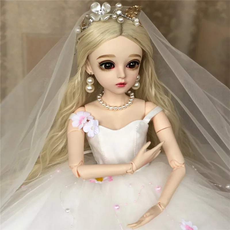 60 см BJD кукла с белым свадебным платьем Красивая макияж подвижная шарнирная День