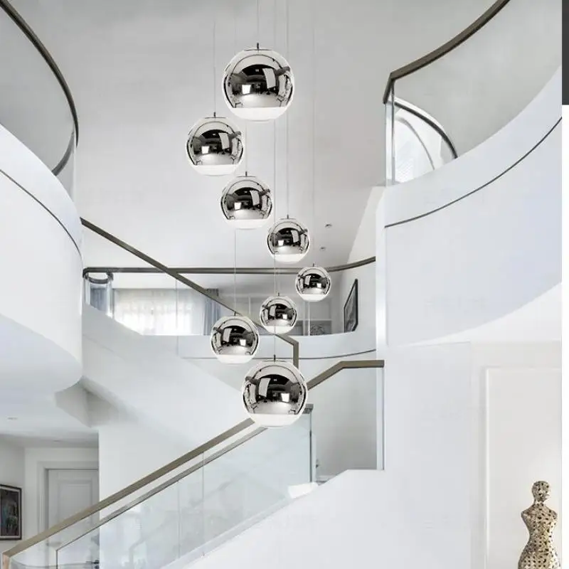 

dining room lights Modern glass pendant lamp E27 led Lamps coffee shop Bar Chrome glass ball pendant light stair project lamp