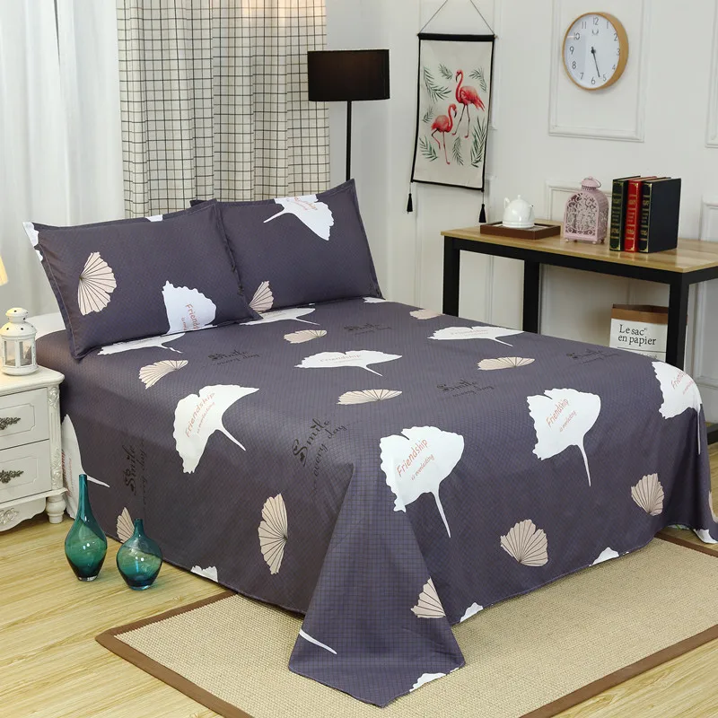 King Size Bed Sheet With Pillowcase Single Double Queen Linen Reactive Printed Flat Set Leaf Bedding Sets35 | Дом и сад