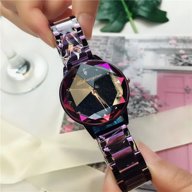 Роскошные женские часы с кристаллом звездного неба золотые стальные ремешком